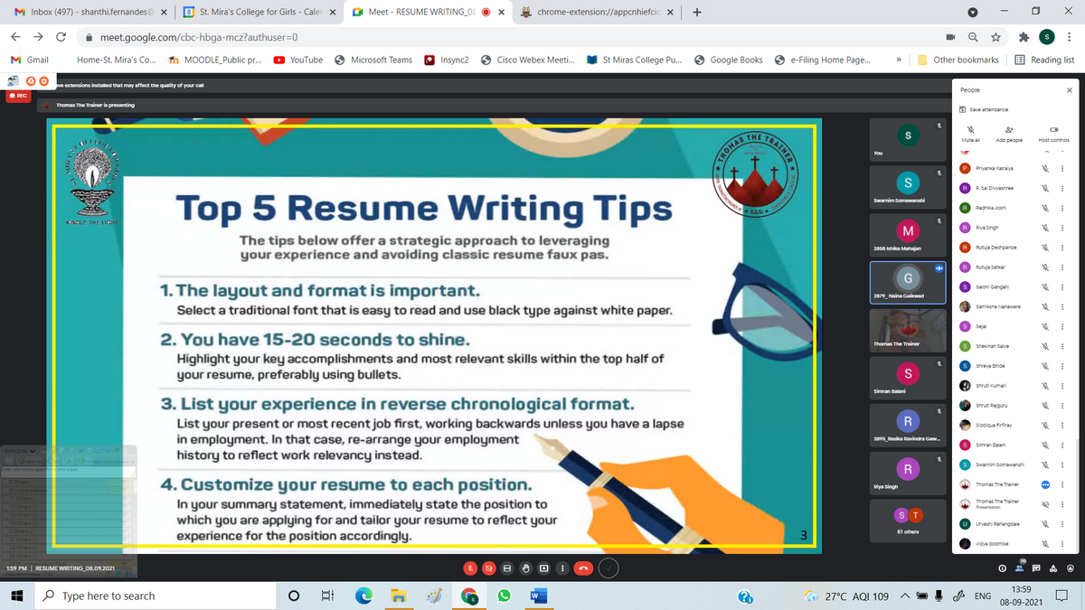 “Resume writing” by Mr. Thomas Kuriakose